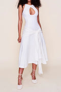 Halter Cutout Waist Tie Irregular Midi Dress