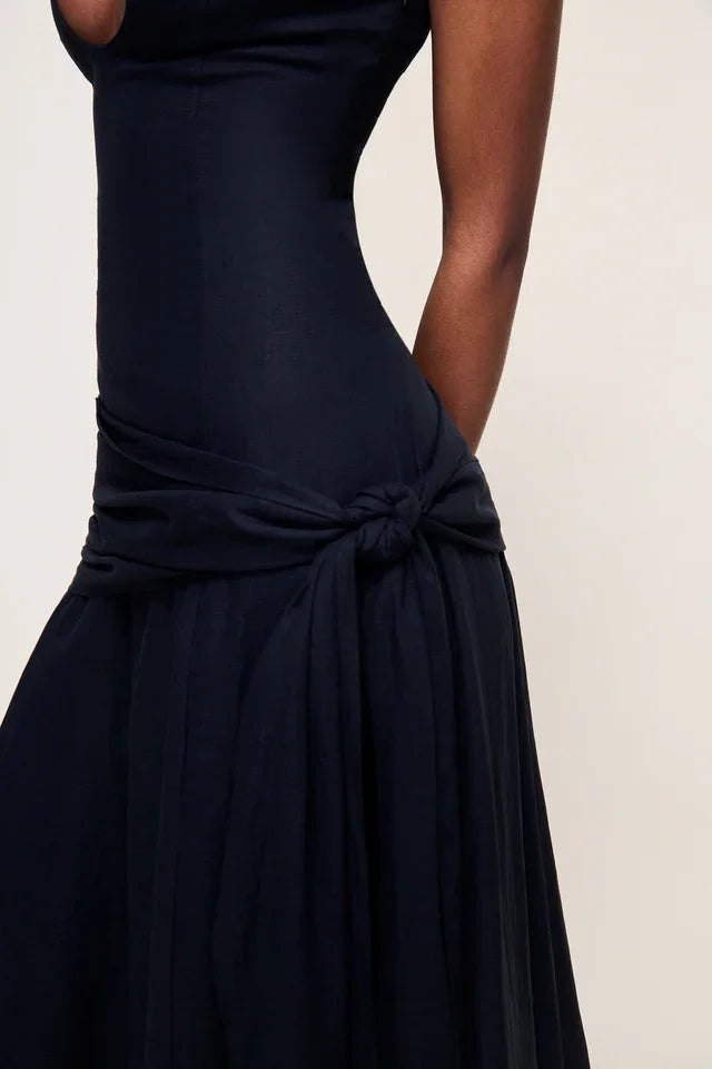 Halter Cutout Waist Tie Irregular Midi Dress