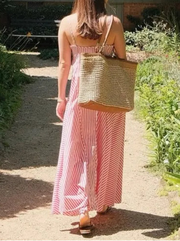 Red & White Striped V-Neck Cami Waisted Maxi Dress