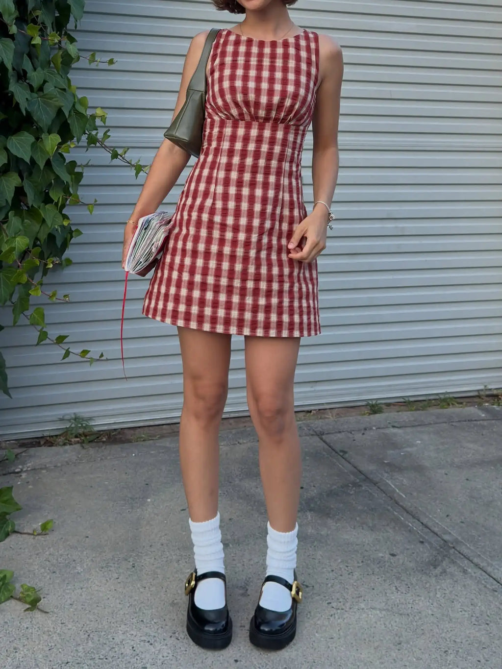 Red Gingham Sleeveless Mini Dress | Vintage Preppy A-Line
