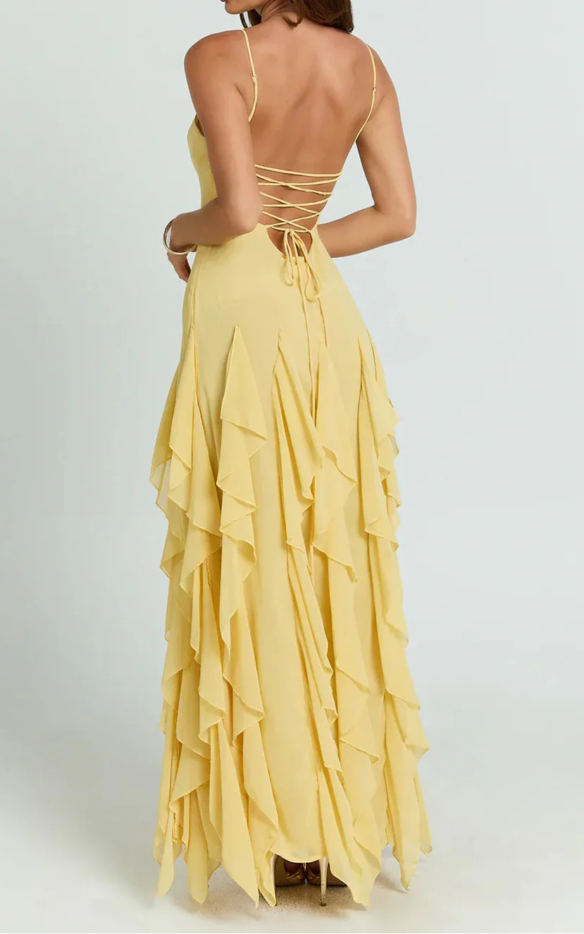 Tulle Muse Spaghetti Strap Tiered Ruffled Dress