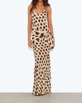 Beige Leopard Print Spaghetti Strap Waist Tie Bodycon Mermaid Maxi Dress