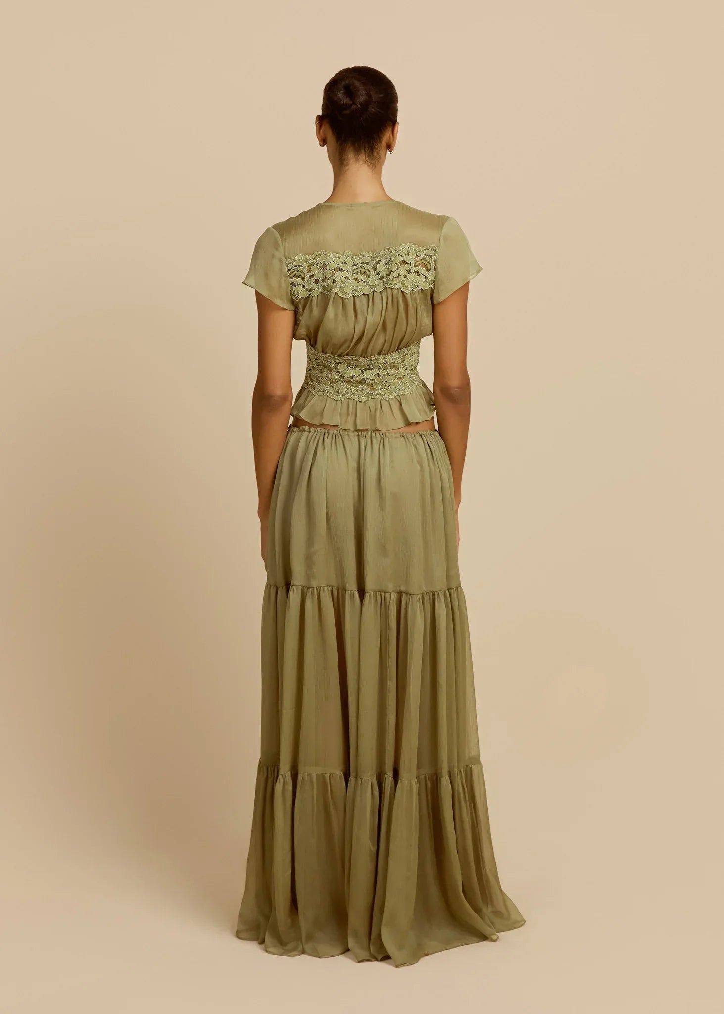 Olive Green Lace Trim Set - French Romantic Two-Piece Set