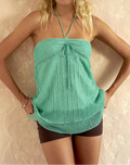 Mint Green Halter Tie Pleated Ruffled Tube Top