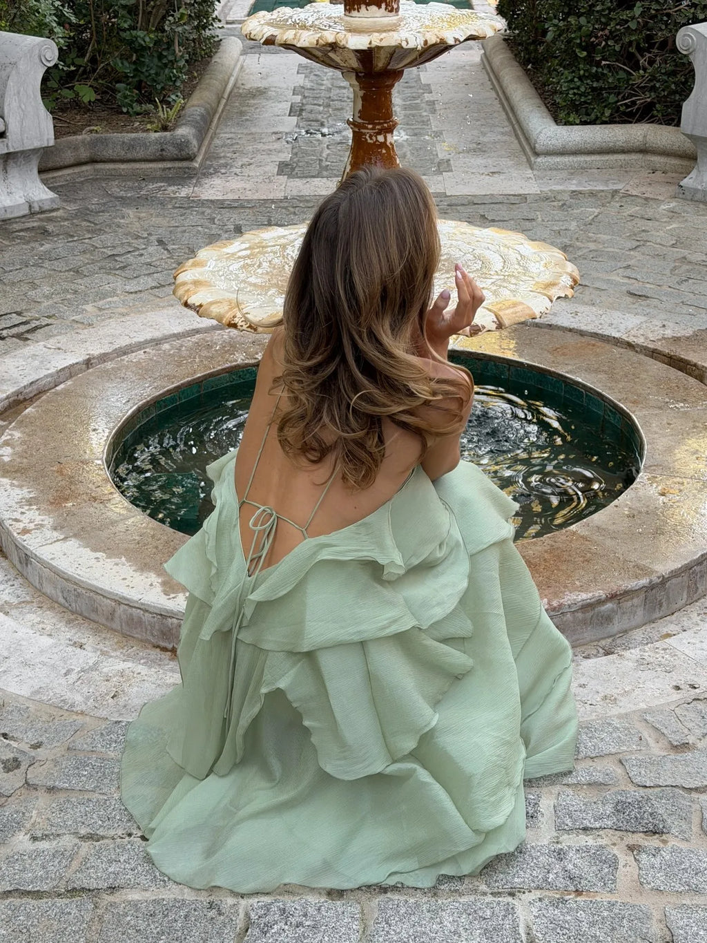 Mint Green Halter Open-Back Tiered Ruffle Maxi Dress