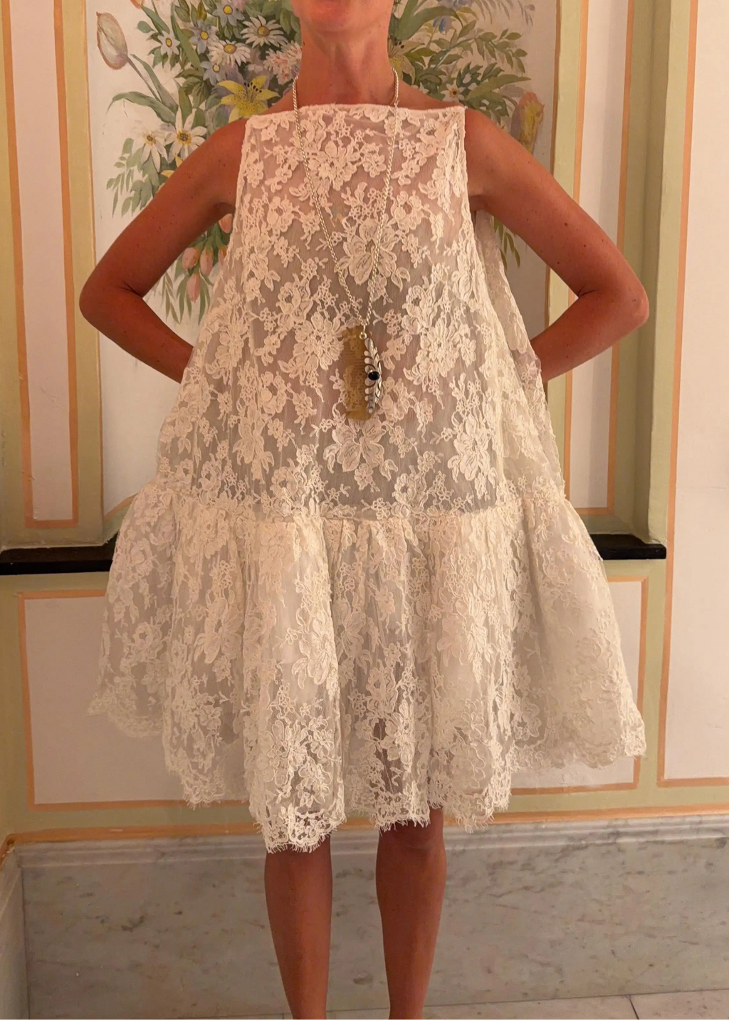 Sheer Lace Sleeveless Babydoll Mini Dress