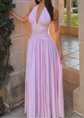 Halter Deep V Draped Maxi Waist Slimming Elegant Date Vacation Dress
