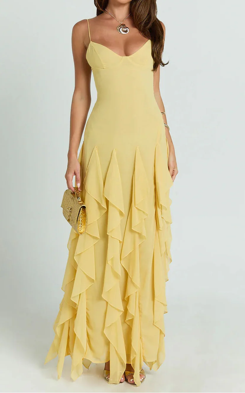Tulle Muse Spaghetti Strap Tiered Ruffled Dress
