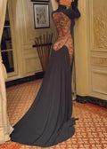 High Neck Lace Sheer Backless Trailing Maxi Gown