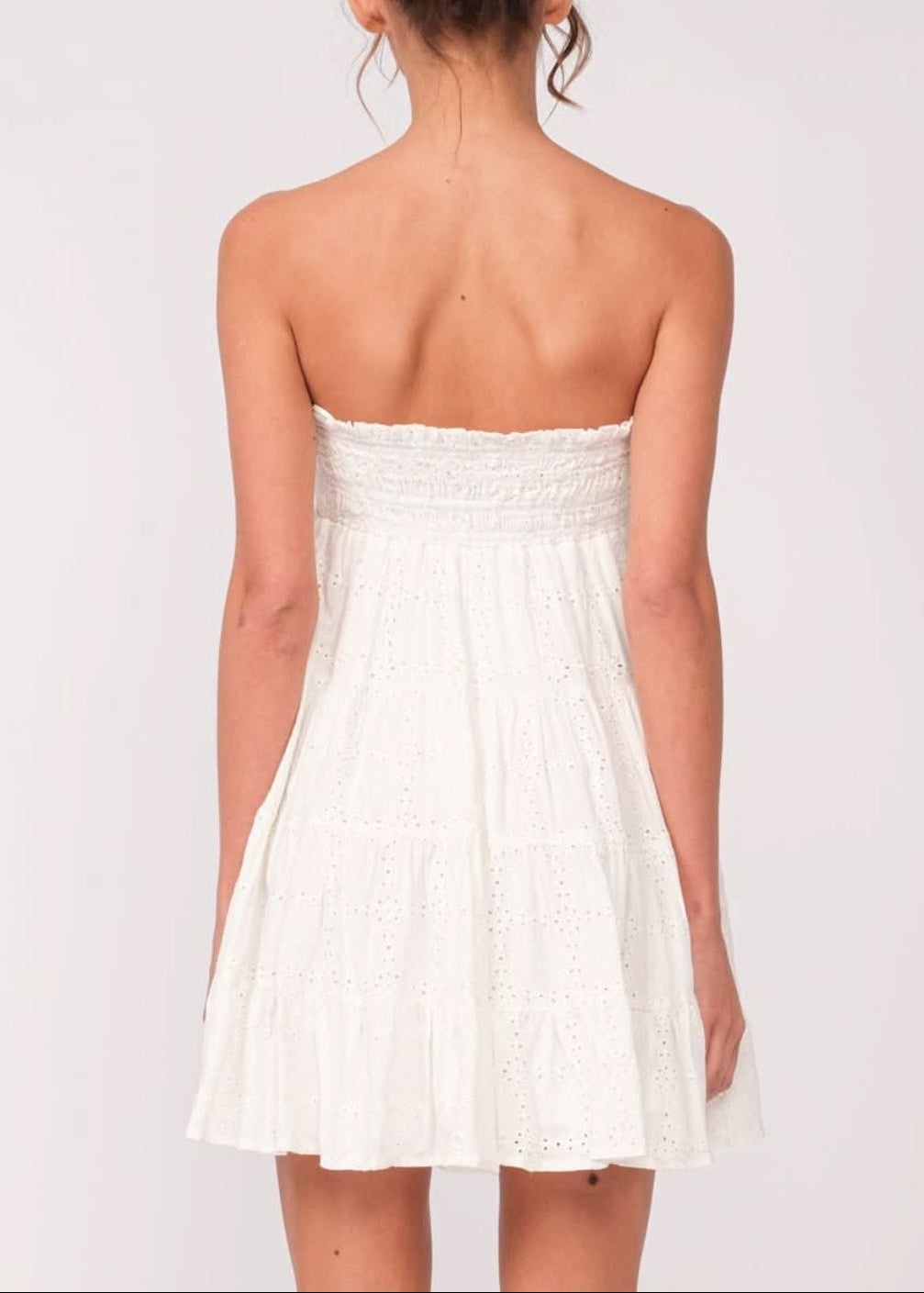 Avery White Eyelet Strapless Mini Dress