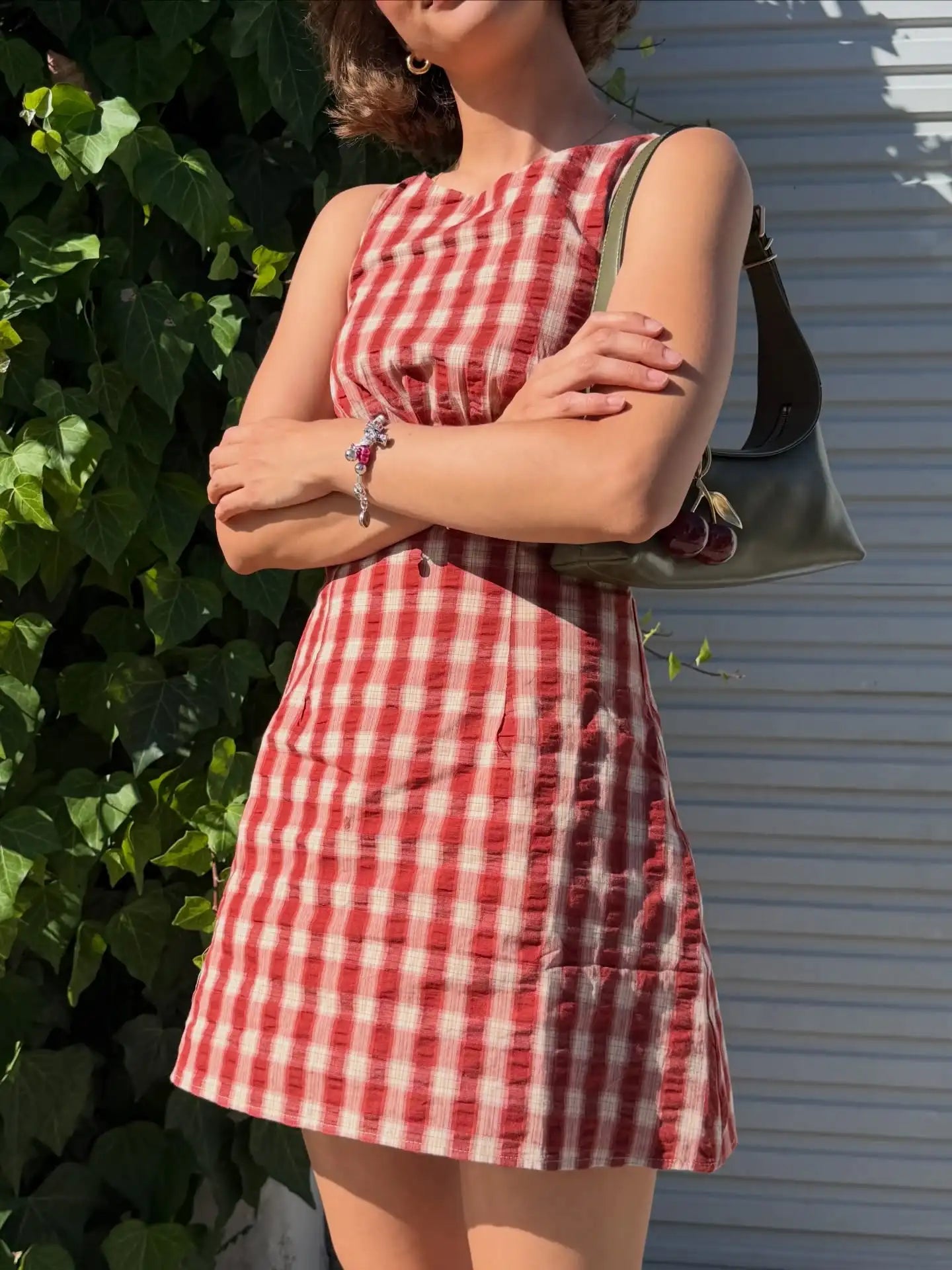 Red Gingham Sleeveless Mini Dress | Vintage Preppy A-Line