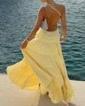 One-Shoulder Open-Back Tiered Maxi Dress