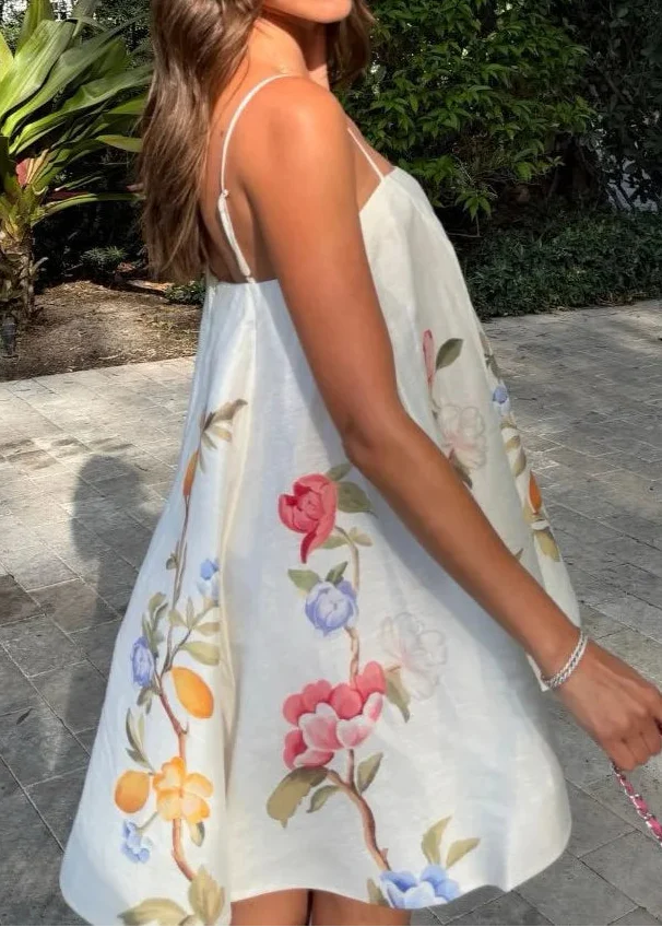 French Romantic Floral Print Cami A-Line Mini Dress
