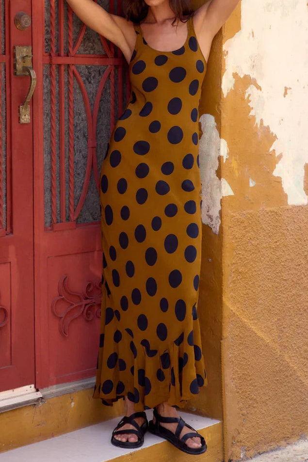Caramel Polka Dot Cami Mermaid Maxi Dress