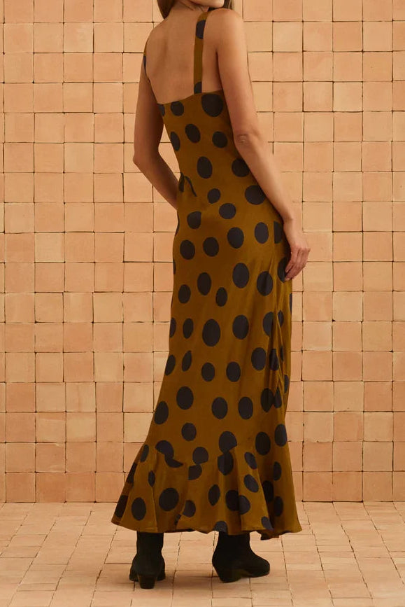 Caramel Polka Dot Cami Mermaid Maxi Dress