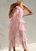 Bohemian Halter Tiered Ruffle Chiffon Maxi Dress