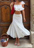 White Lace Off-Shoulder Ruffle Top & Spliced Mermaid Skirt Set