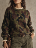 Green Camo Knit Crewneck Sweater