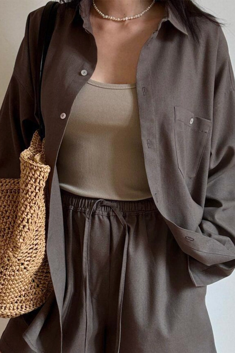 Relaxed Button Shirt Shorts Set