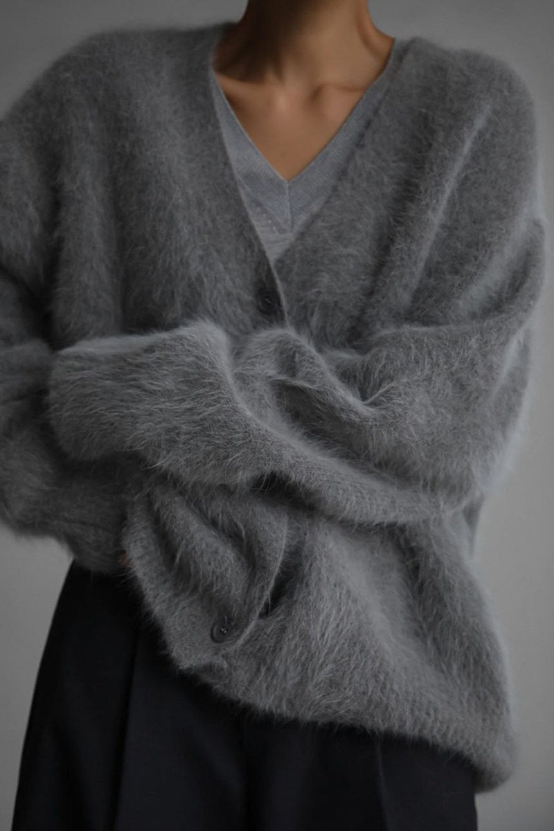 Plush V Neck Relaxed Button Knit Cardigan