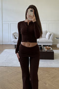 Ribbed Cropped Knit Top Flared Pants Set