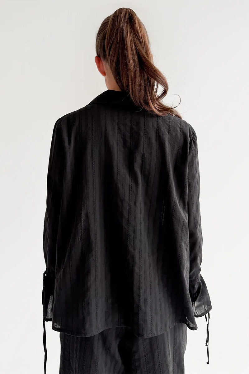 Collared Tie Front Sheer Shirt Pants Set