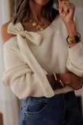 Tie Shoulder Cold Shoulder Sweater