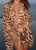 Leopard V Tie Wide Sleeve Flowy Mini Dress