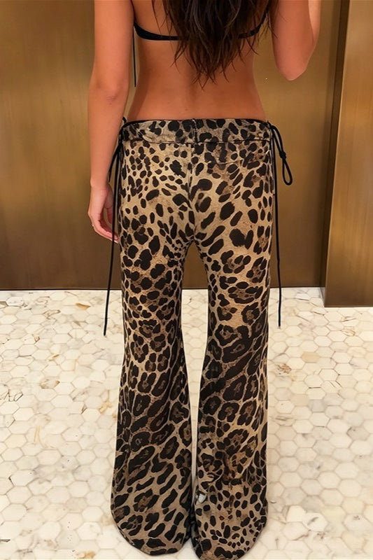 Leopard Print Side Tie Flared Pants
