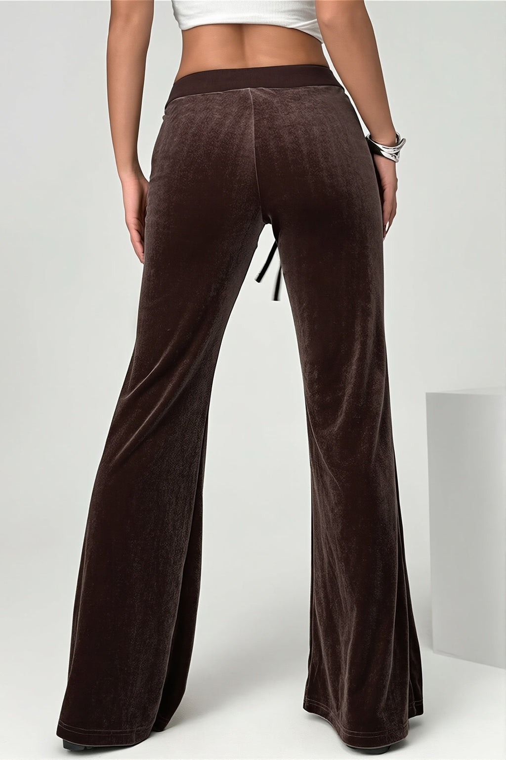 Velvet Look Drawstring Flared Pants