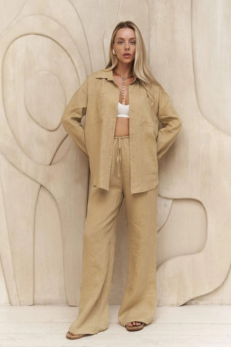 Cotton Shirt Flared Pants Set