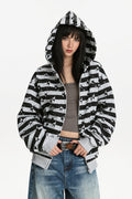 Striped Star Print Zip Hoodie