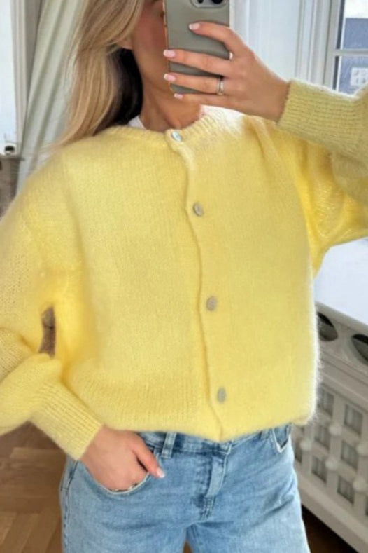 Candy Color Crew Neck Button Knit Cardigan
