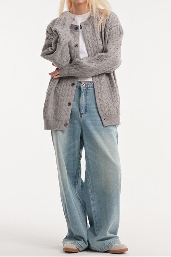 Relaxed Fit Cable Cardigan