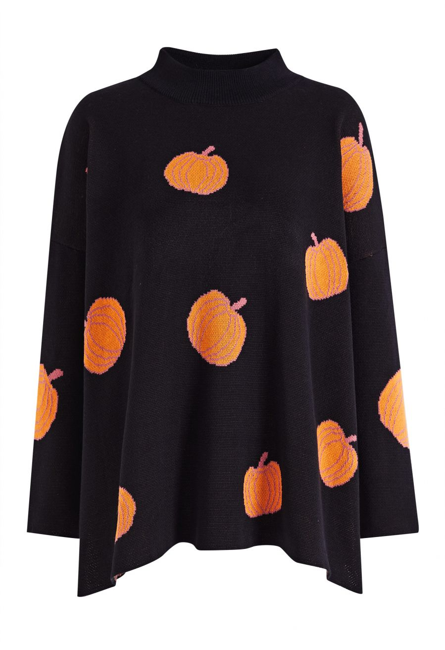 Pumpkin Jacquard Mock Neck Oversized Knit Sweater