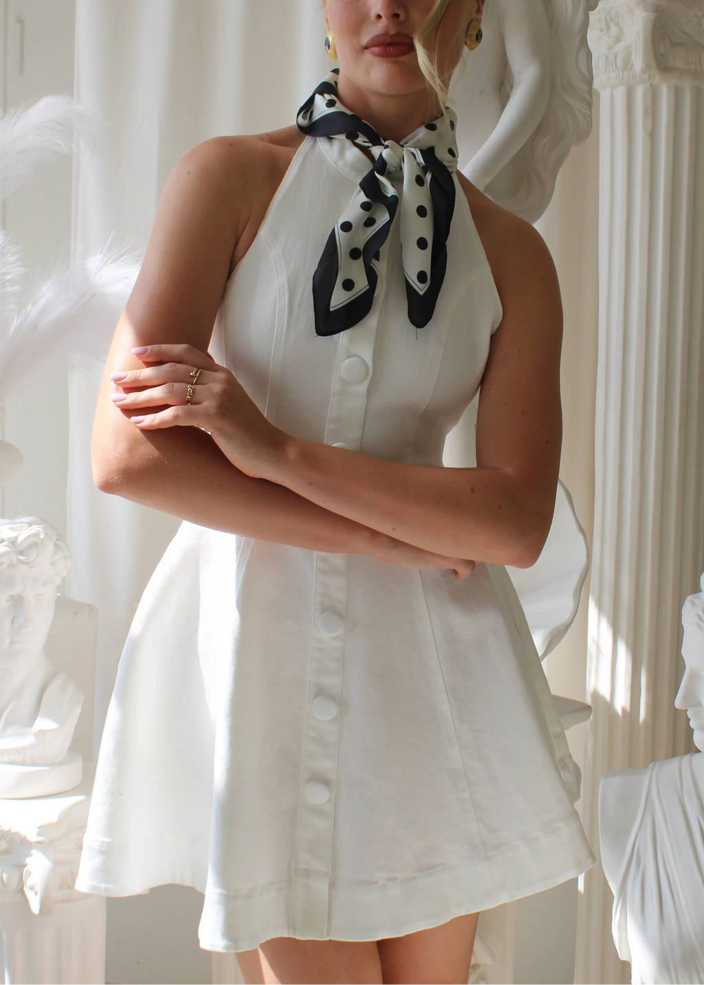 Halter Button-Front A-Line Mini Dress