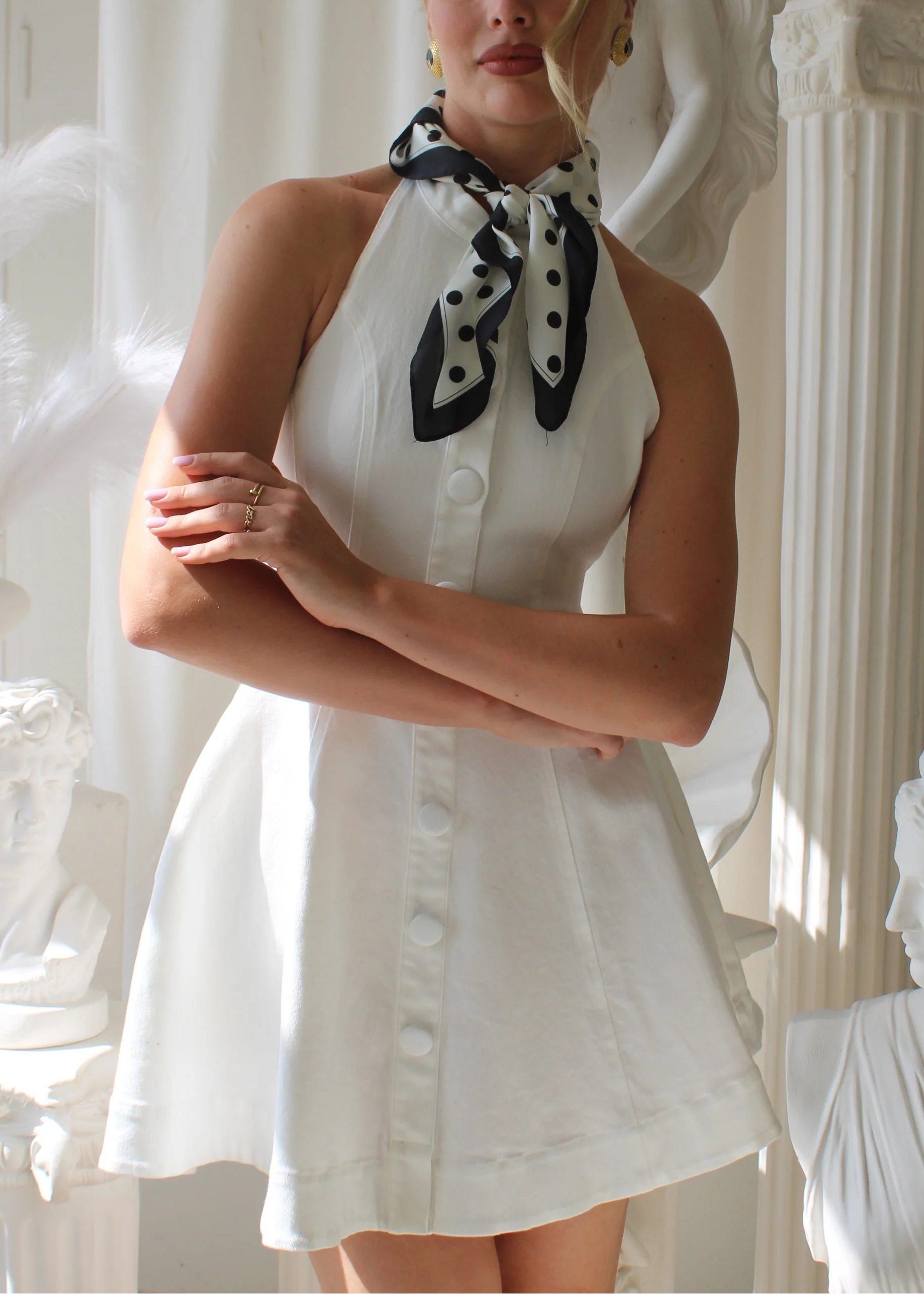 Halter Button-Front A-Line Mini Dress