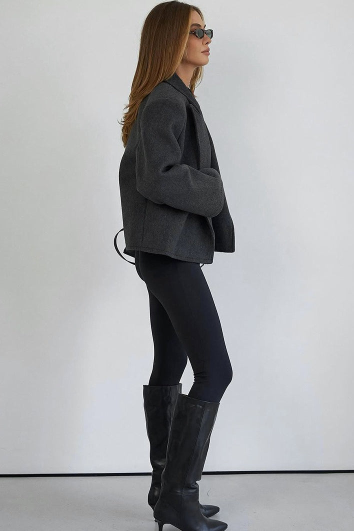 Heather Gray Belted Wrap Blazer
