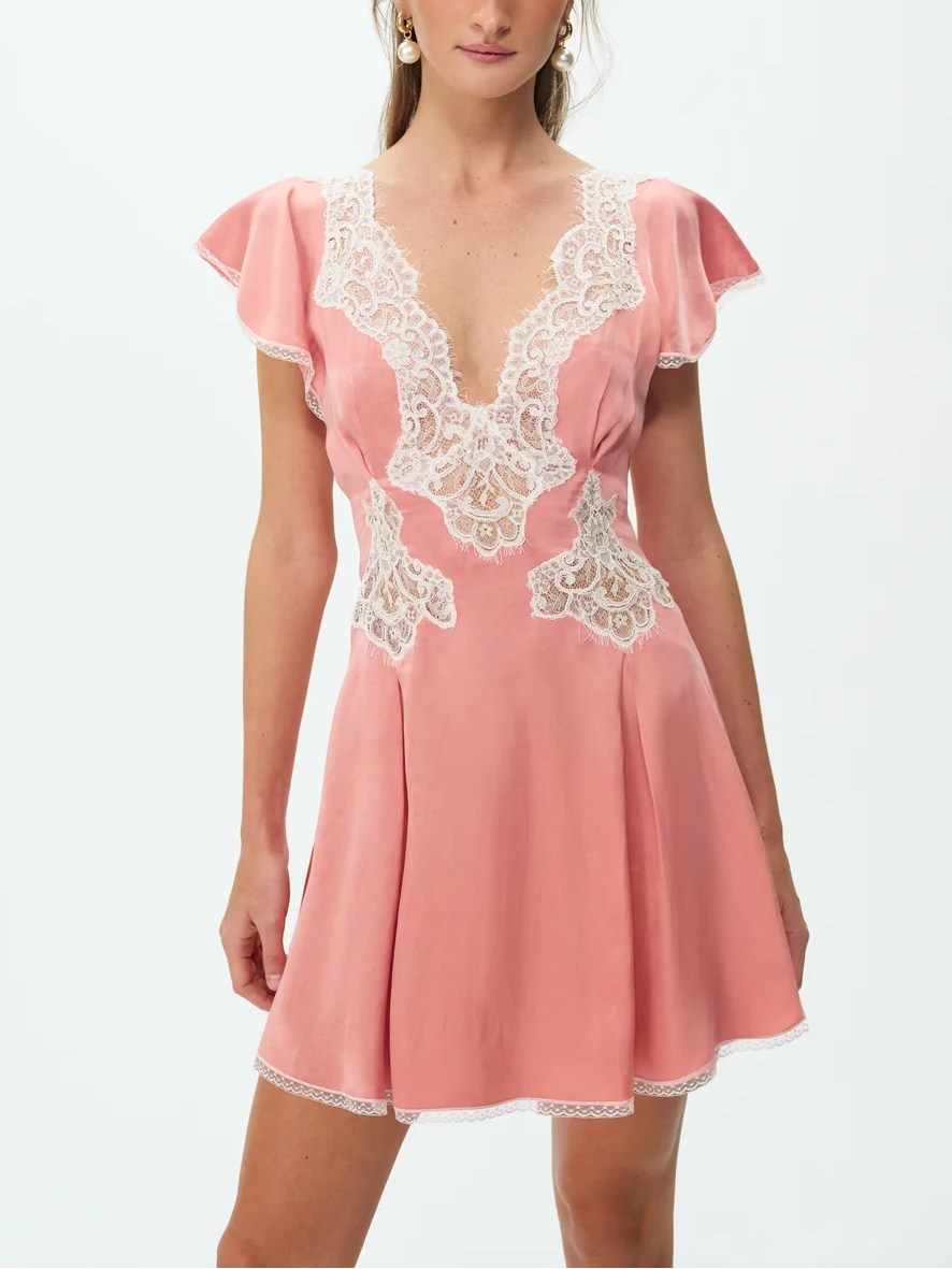 Coral Lace Applique Mini Dress