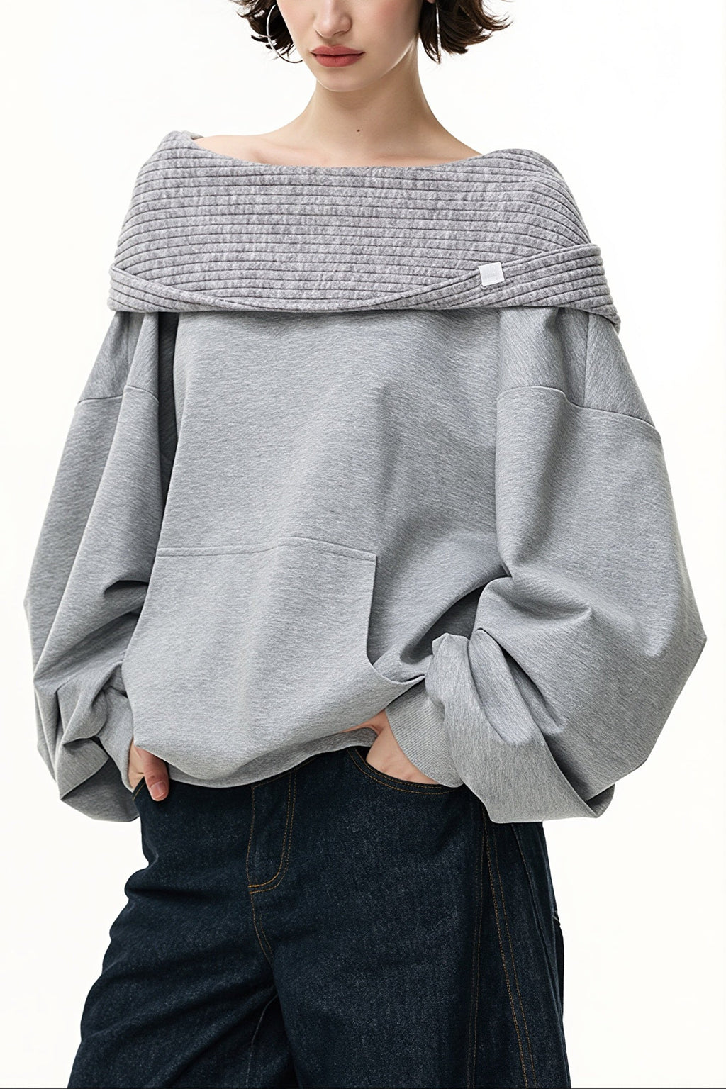 Convertible Off Shoulder Pullover Sweatshirt