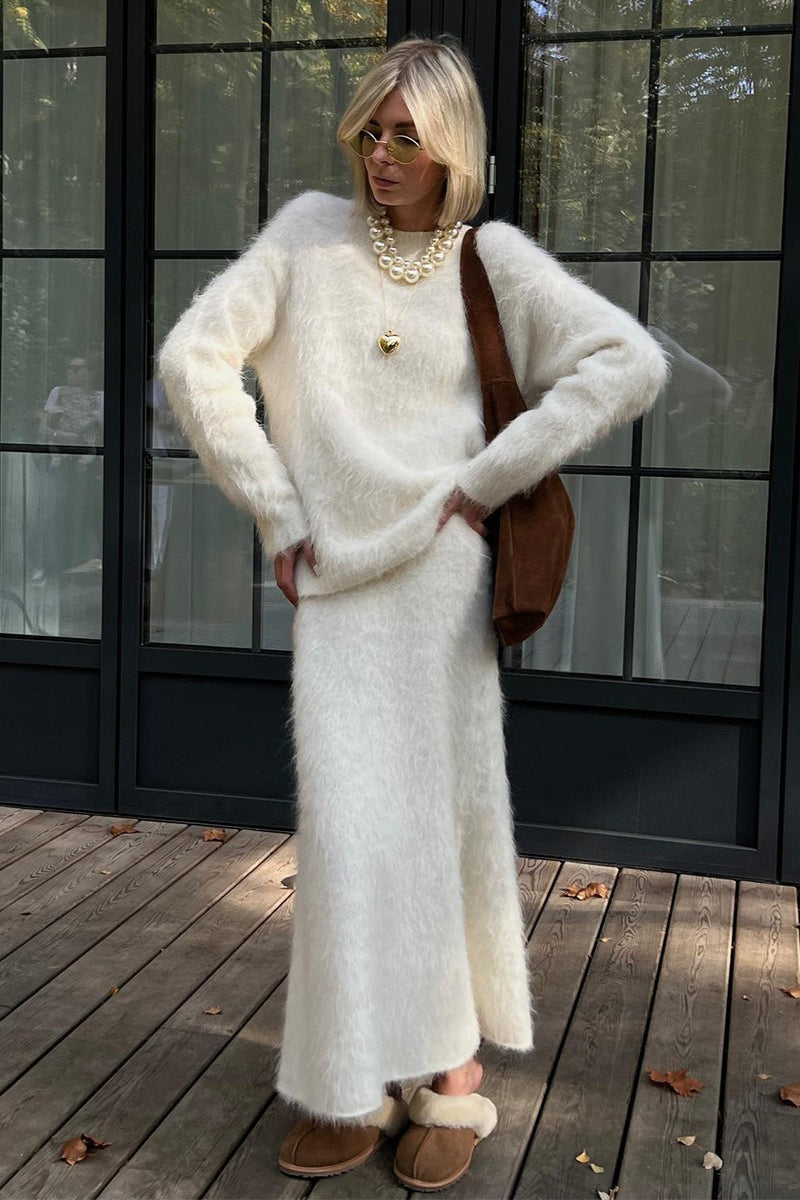 Pullover Sweater Midi Skirt Knit Set