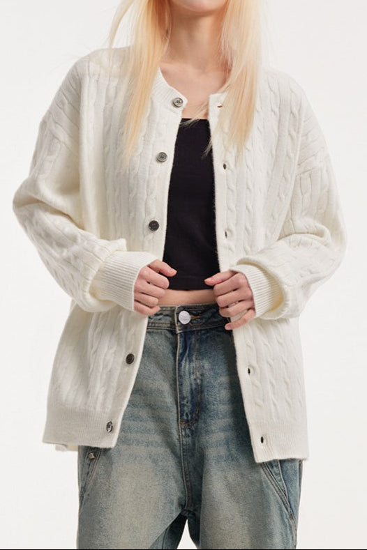 Relaxed Fit Cable Cardigan