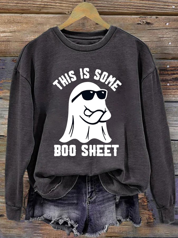 Women's Halloween This Is Some Boo Sheet Printed Crew Neck Long Sleeve Sweatshirt