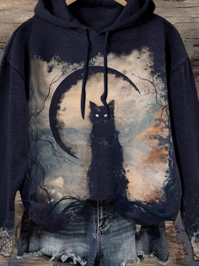 Halloween Vintage Cat Drawstring Sweatshirt