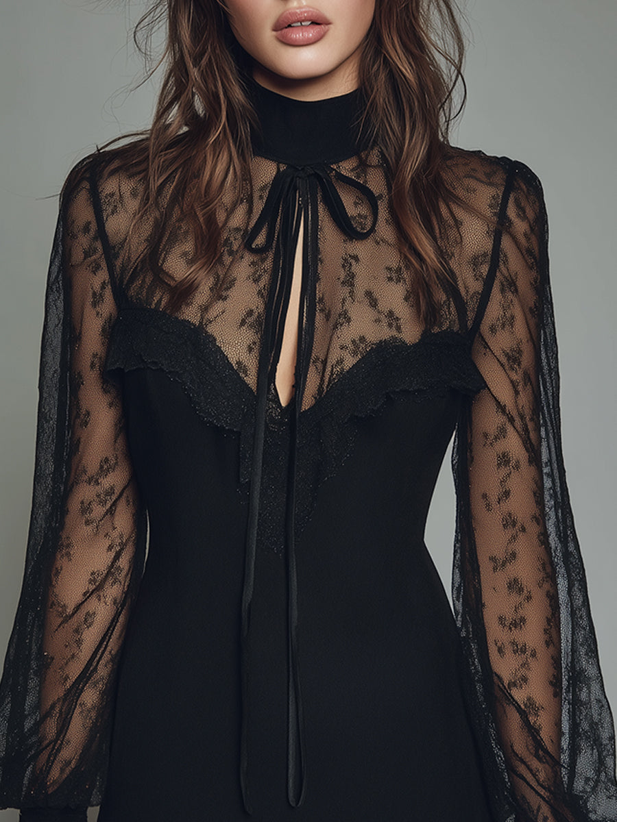 Vintage Lace Keyhole Neckline Fitted Mini Dress