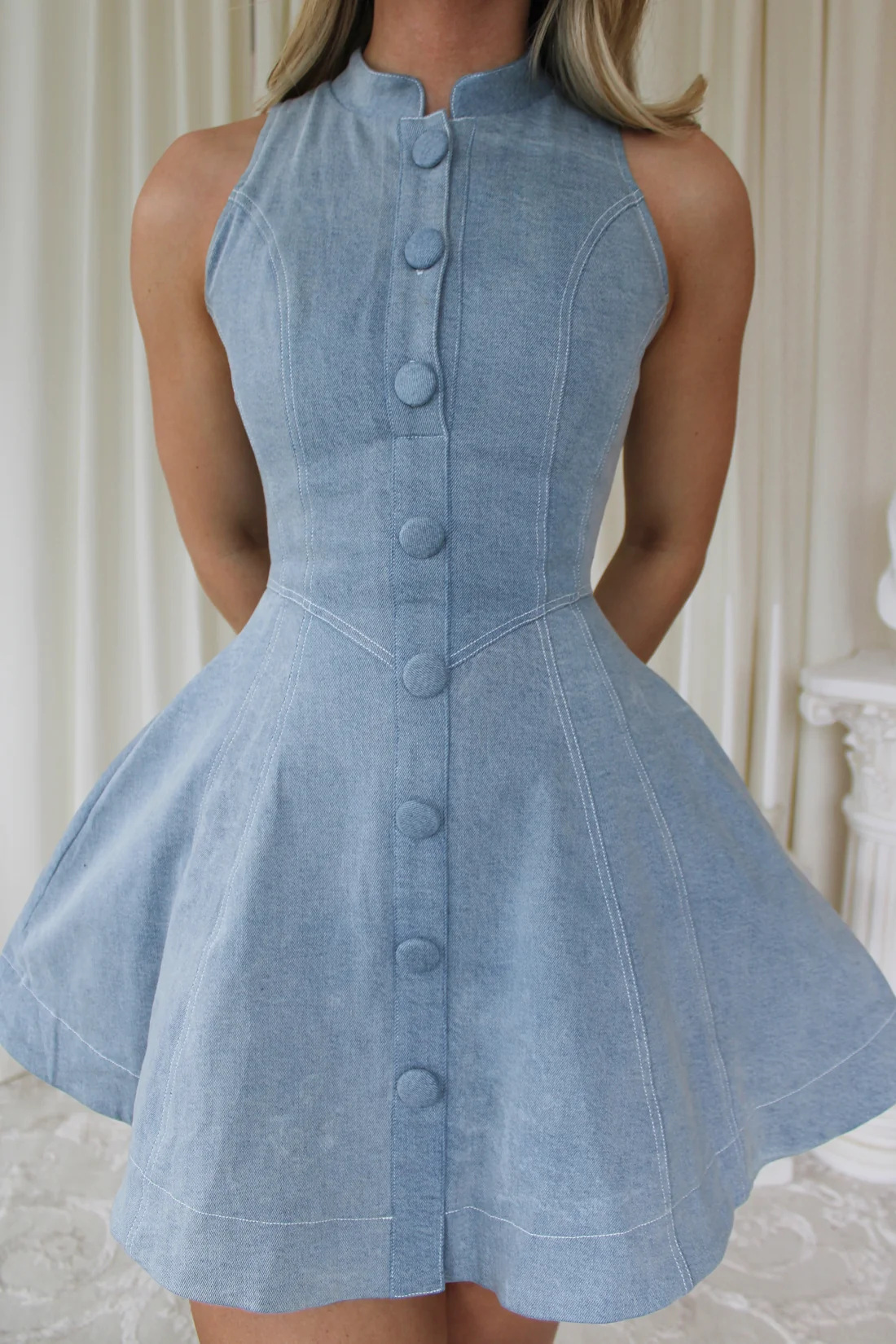 Halter Button-Front A-Line Mini Dress