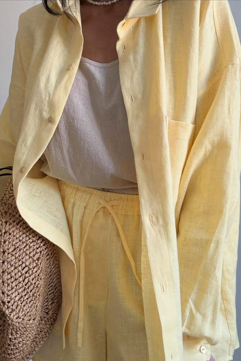 Relaxed Button Shirt Shorts Set