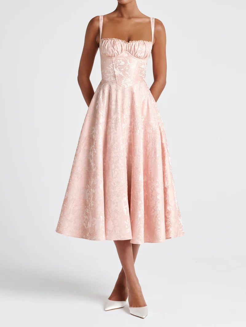 Strap Jacquard Dress High-End Evening Dress Spring/Summer Elegance Sleeveless Backless Waist Trimming Design Long Dress