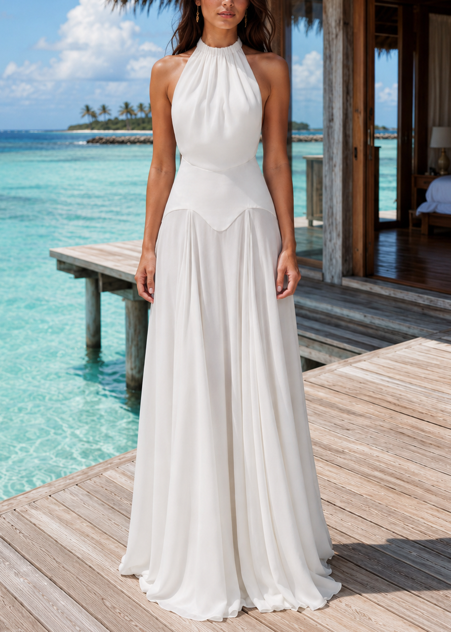 Halter Gathered Waist Maxi Dress