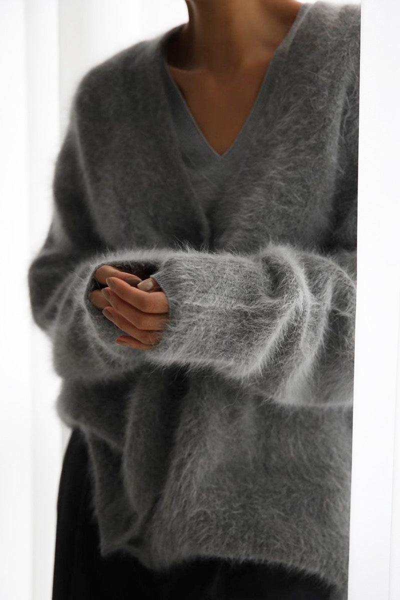 Plush V Neck Relaxed Button Knit Cardigan